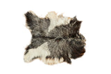 Plush Turkish Angora pelt with natural ivory, silver, and charcoal grey patches, 3'1