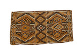 Vintage Turkish Kilim rug, geometric paneled pattern with medallions and diamonds in brown, orange, ivory, grey, 1'10