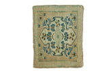 Hand-knotted Vintage Oushak square rug, expressive quatrefoil medallion in sand, teal, brown.