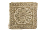 Vintage Oushak square rug with oversized medallion, floral border, earthen green and beige.