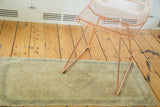 Hand knotted Vintage Oushak runner, faded stepped medallion, oxidized copper green tones.