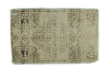 Vintage Oushak rug, time-softened ivory and dark brown geometric planter medallion, 1'6