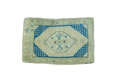 Vintage Oushak rug mat with aqua blue, sand, ivory fish medallion, 1'8