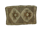 Vintage Oushak rug mat with minimalist geometric double medallions, brown and beige, 1'8