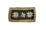 Vintage Oushak rug mat, three star medallions in mint, blush, gold on charcoal field, plush pile. 1'4