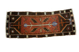 Hand-knotted vintage Oushak runner with burgundy field, serrated leaf motifs, and violet accents.