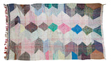 Hand woven vintage Moroccan rag rug with vibrant, mixed-hue diamond motif, 5'4