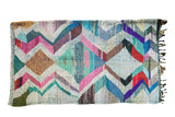 Colorful 1970s vintage hand woven Moroccan rag rug with zigzag pattern, 5'5
