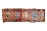Distressed antique Persian Heriz runner, quadruple medallions in saffron, sky blue, madder red.