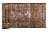 Distressed antique Persian Malayer rug, quadruple medallion, Herati border, moss green, brown, slate blue.