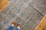 Distressed antique Persian Malayer runner, faded teal Herati motif, ivory details, 3'3