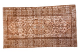Distressed hand knotted Malayer style rug, warm peach and gold center medallion, 4'1