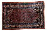 Vintage Persian Malayer rug, circa 1930s, brick red boteh field, deep blue floral border, 3'8