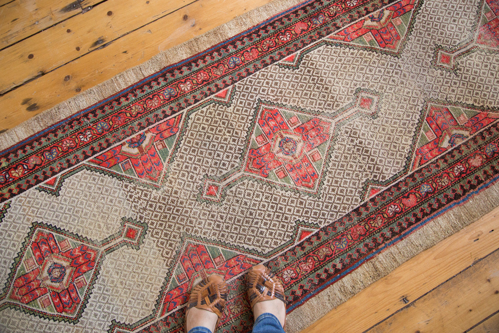 3x18 Distressed Persian Camel Hair Hamadan Rug Runner // ONH Item ee002527 Image 1