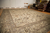 Detailed border and allover Harshang design of vintage Persian Mahal carpet, beige and grey.