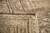 Vintage Mahal carpet with secured side, even pile wear, and dusty grey, sand Harshang pattern.