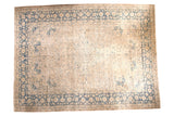 Vintage Tabriz carpet, tone-on-tone center medallion, ornate pinwheel and palmette designs, ivory, blue.