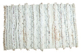 Hand woven ivory Handira wedding blanket rug, alternating thick pile and silver sequins.