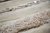 Alternating ivory plain weave and thick pile texture with shiny silver sequins.