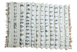 Vintage Moroccan wedding blanket, alternating ivory-beige and white textures, silver sequins, 4'x5'5