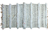 Beige and white Moroccan wedding blanket, alternating plain weave, thick pile, silver sequins.