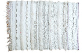 Vintage Moroccan wedding blanket rug, white alternating pile and flat weave, silver sequins, 4'x7'5
