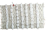 Vintage ivory Handira wedding blanket with shaggy stripes and silver sequins.