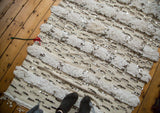 Vintage Moroccan wedding blanket with alternating ivory pile and shimmering silver sequins.