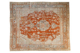 Hand-knotted Oushak carpet, circa 1920s, with faded rust orange medallion, pale blue, ivory. 8'8