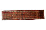 Distressed vintage Malayer runner rug, allover Herati pattern, prominent abrash, multi-toned border, 3'7