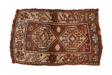 Vintage Oushak rug mat with double geometric medallions, bronze, beige, tangerine tones, 1'7