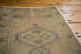 Textured hand-knotted Oushak rug pile with celadon, beige, slate blue abrash.