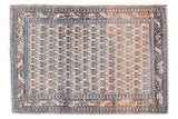 Vintage Hand Knotted Mir Sarouk rug, ivory allover pattern, sky blue borders, 3'6