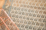 Vintage Mir Sarouk rug's geometric border and allover pattern in ivory, sky blue, charcoal, peach.