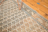Vintage Mir Sarouk rug with ivory field, geometric patterns, and sky blue, peach, brown borders.