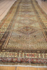 Hand-knotted geometric pattern and texture of vintage Serab runner in camel and sage.