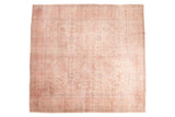 Distressed Vintage Oushak square carpet, soft cream, pink, and lavender floral patterns, 10x10.5.