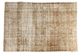 Distressed vintage Oushak carpet with faded allover floral vinery in ivory, gold, and slate grey, 7'1