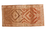 Distressed vintage Afghani rug runner with beige and terracotta geometric medallions, 2'11