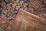 Hand-knotted foundation and secured edge of vintage Malayer runner with aged navy and terracotta Henna design.