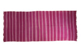 Hand-woven Vintage Moroccan Kilim runner, vertical stripes in mauve, aubergine, gray, silver, 5'1