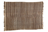 Vintage Moroccan Kilim flat weave rug, hand woven with natural beige and brown stripes.