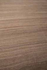 Hand woven vintage Moroccan Kilim rug featuring striated natural beige, coffee, and brown tones.