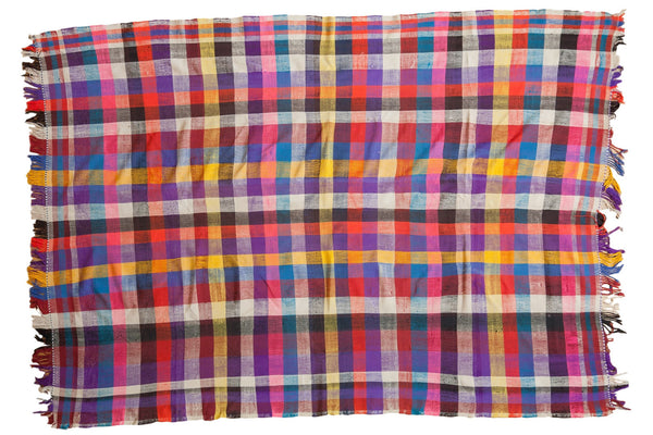 Vintage Moroccan Plaid Textile Throw Rug