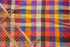 Vintage Moroccan Plaid Textile Throw Rug
