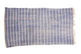 Vintage hand woven Moroccan Kilim carpet with denim blue and ivory banded stripes, 4'11