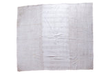 Hand woven Turkish vintage Grainsack carpet, neutral off-white with subtle striped center, 7'8