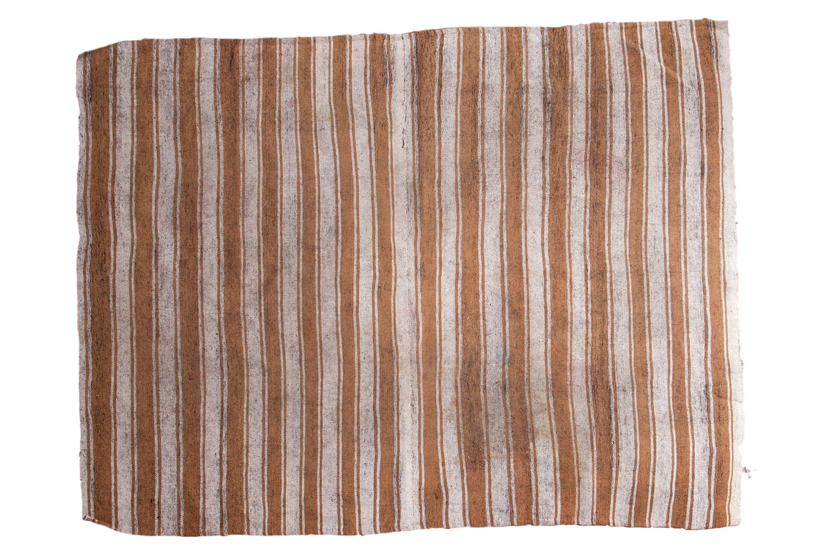 Vintage Moroccan flatweave carpet with vertical ivory and caramel stripes, 6'7" x 8'7".
