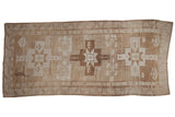 Vintage Oushak runner, triple starburst medallions, serrated border, ivory, sand, bronze, 5'9