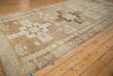 Hand knotted vintage Oushak runner detail, with serrated leaf border in beige and sand.